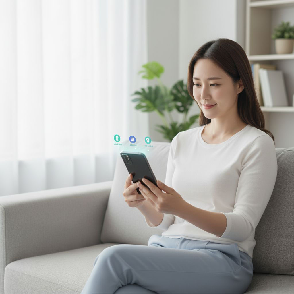 스마트폰으로 병원을 찾는 환자 이미지